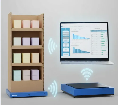 IQ Base — platforma wagowa pod ekspozycją kartonową, raportująca do dashboardu na żywo